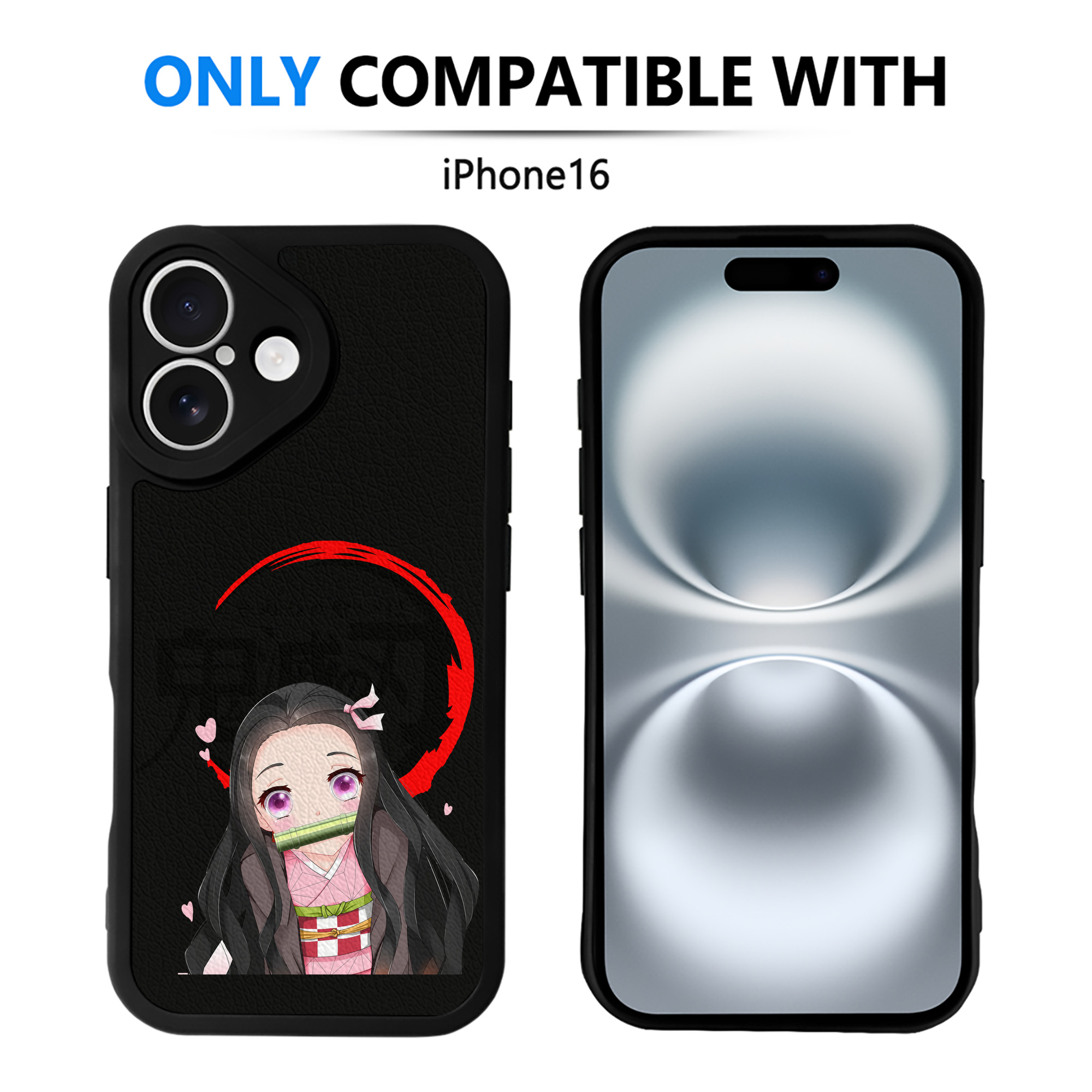（画像用） 鬼滅の刃（きめつのやいば）竈門 禰󠄀豆子／かまど ねずこ Kamado Nezuko 【iPhone 16シリーズ対応】シリコンスマホケース（レザー調） 材質：シリコン